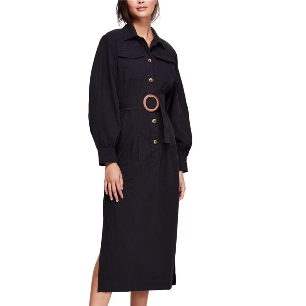 Free People Womens Audrey Shirt Black Midi Dress XS